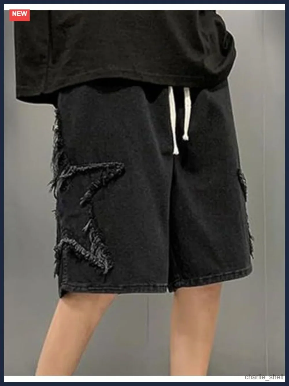 Baggy Y2k Star Patchwork Denim Shorts Wide Leg Loose Hip-hop Jorts